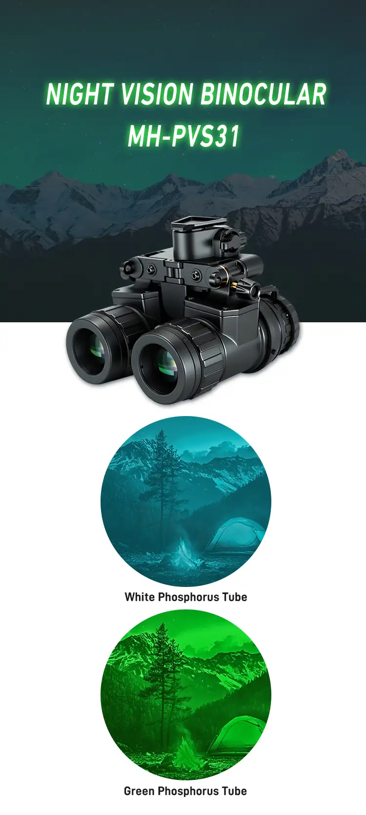P43 GP Non-autogate, PVS-31 NVG Housing, Night Vision Goggles, Binoculars, Green Phosphor Image Intensifier Tube
