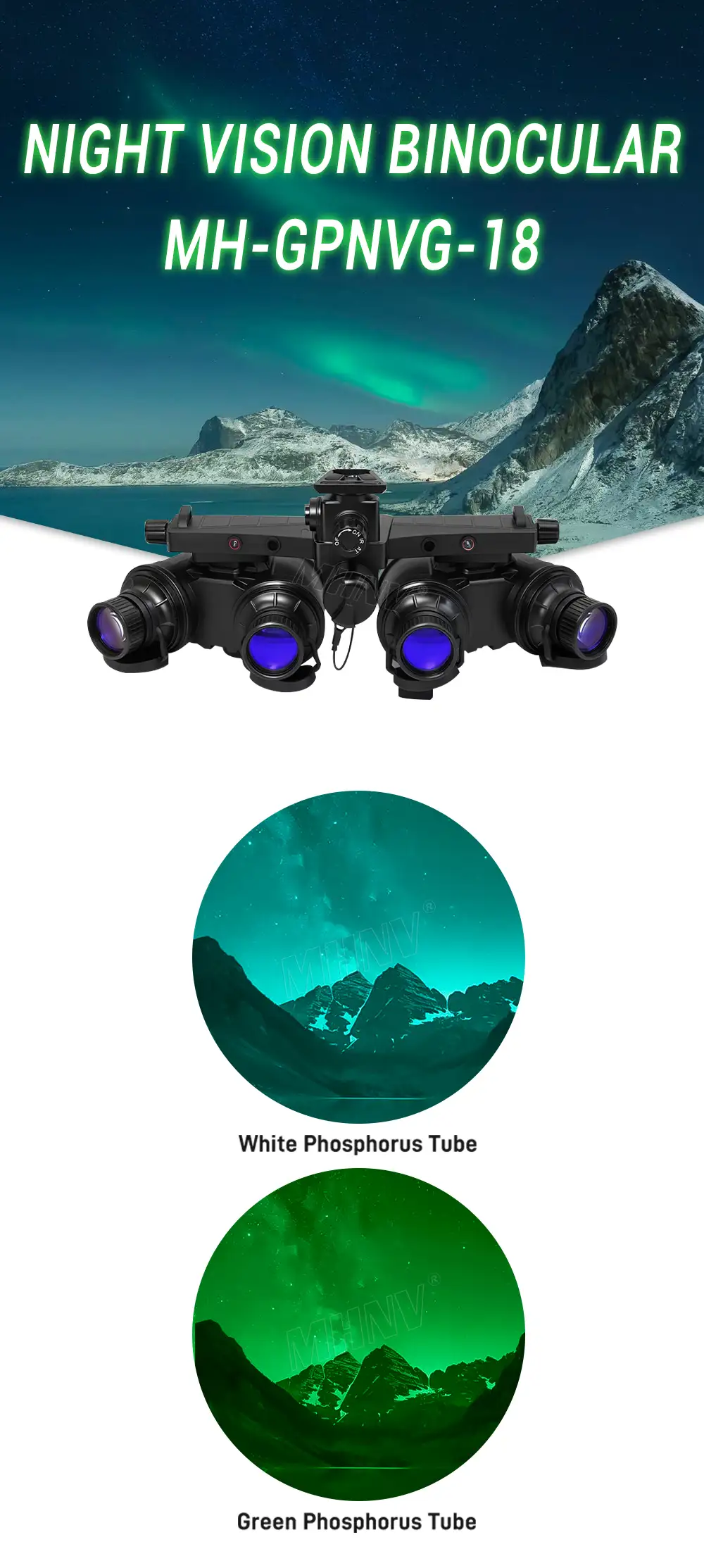 MH-GPNVG-18 Night Vision Goggle, 18mm Image Intensifier Tubes,Ground Panoramic Night Vision Goggle MHNV®