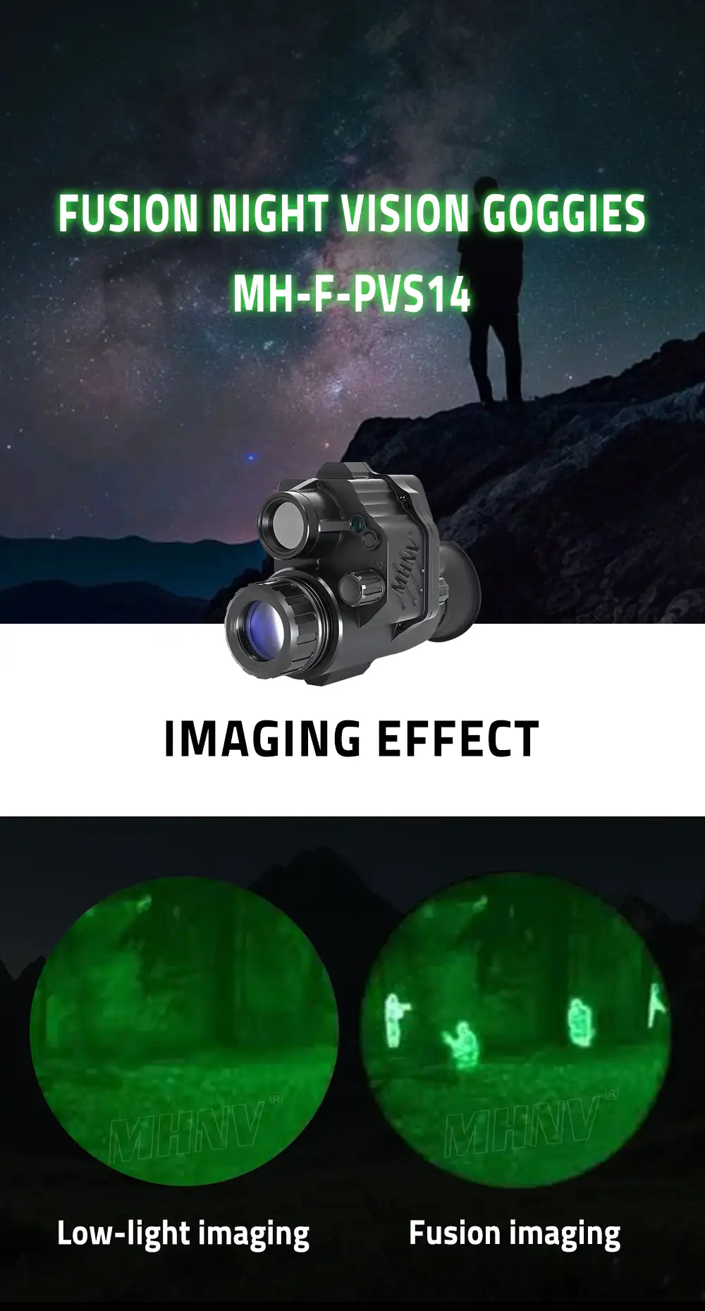 MHNV® F-PVS14 MX10769  Fusion Dual Sensor Night Vision Thermal Imaging Camera With Night Vision Sensor 