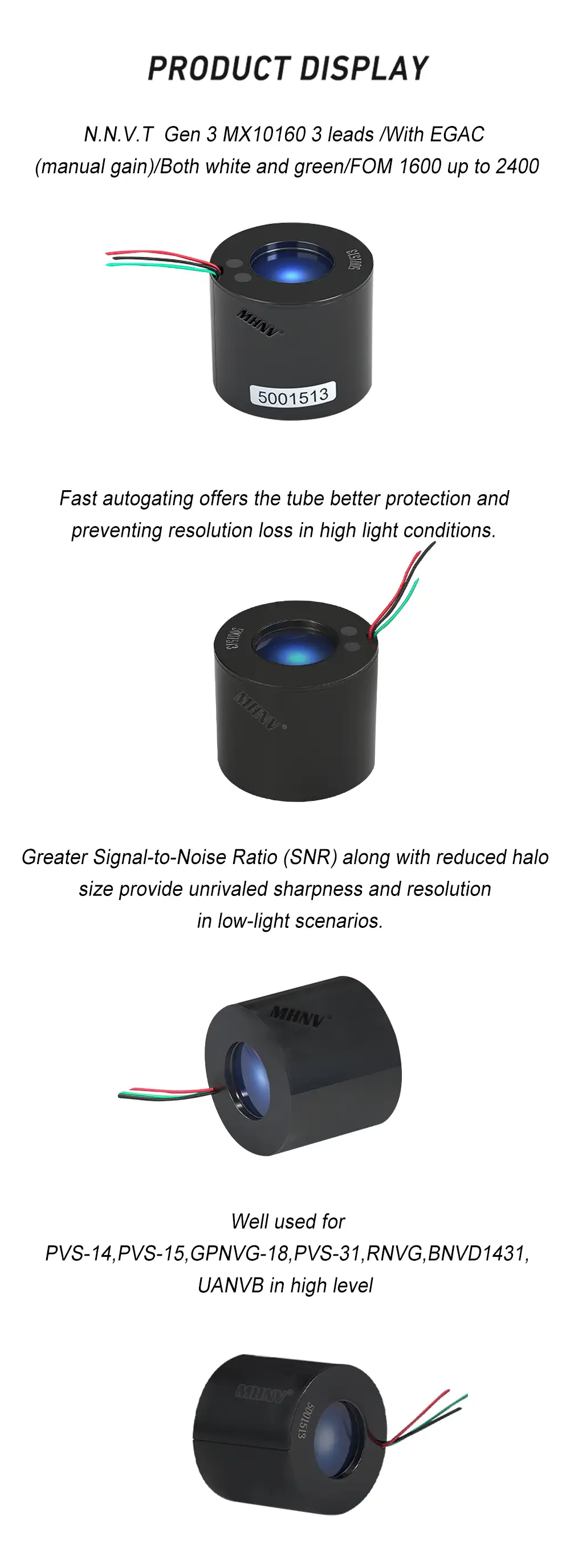 MHNV® | FOM 2000 White Phosphor image intensifier tube | Image Intensifier Tube